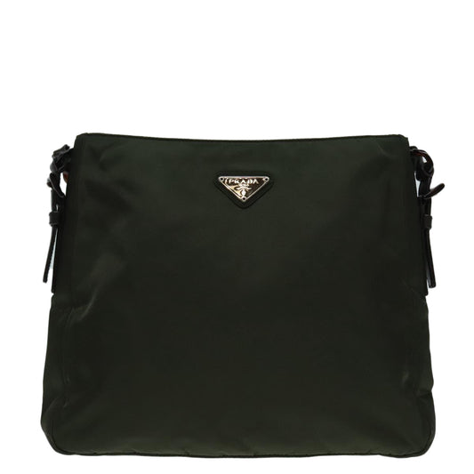 Luxury Prada Shoulder Bag Nylon Plastic Leather Khaki Brown Silver bs18502