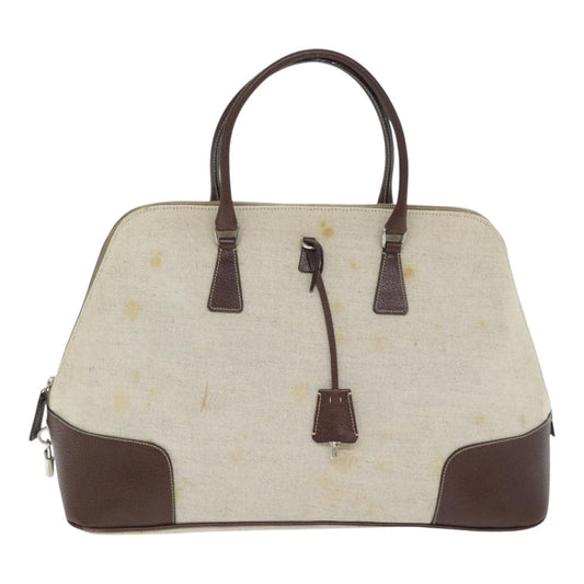 Luxury Prada Hand Bag Canvas Beige Silver bs18509