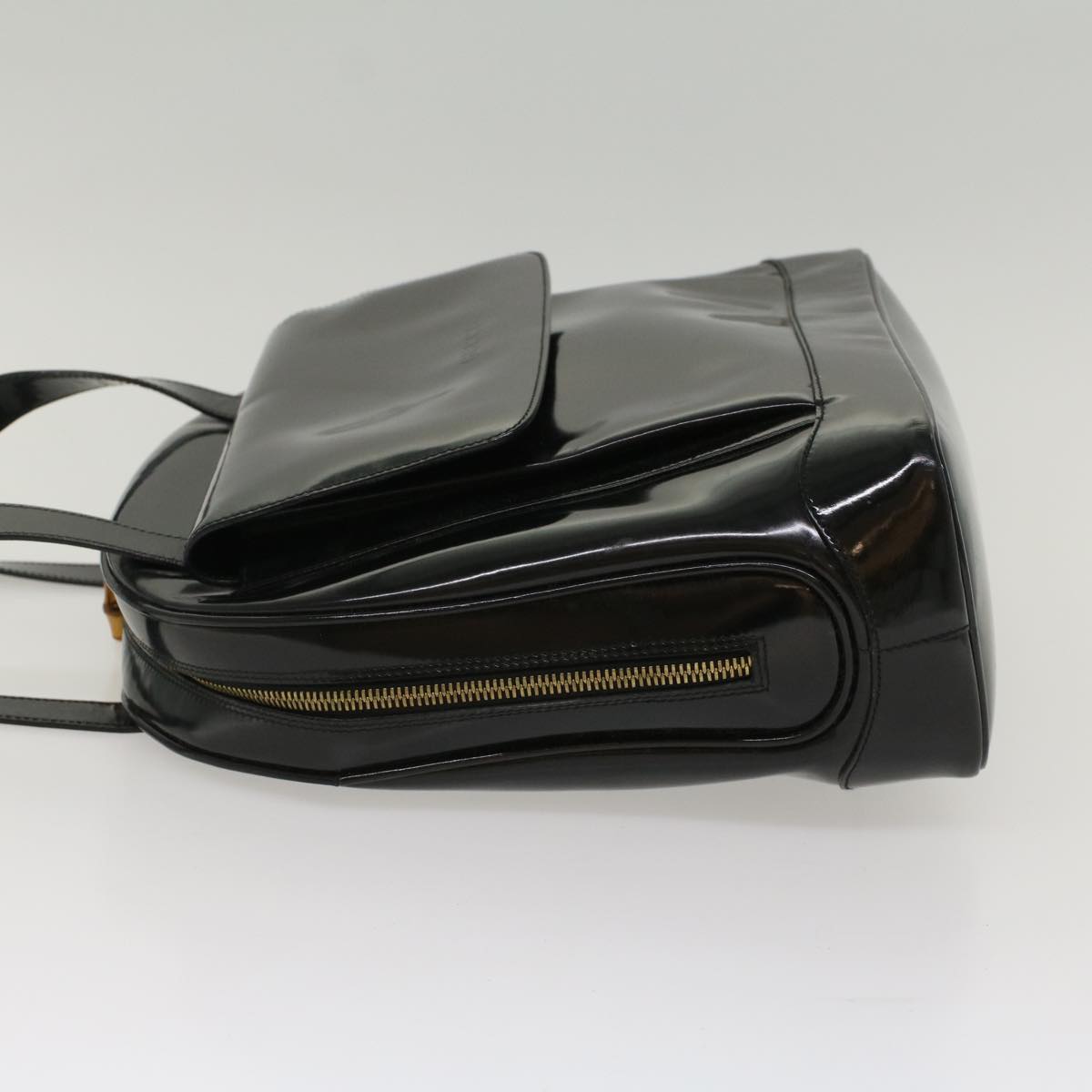 Luxury Gucci Bamboo Shoulder Bag Patent leather Black bs8138