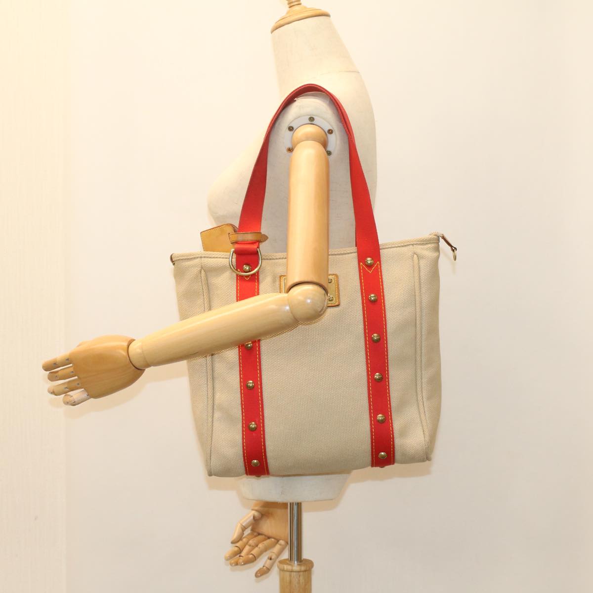 LOUIS VUITTON Antigua Cabas MM Tote Bag Beige Red M40035 LV bs8412