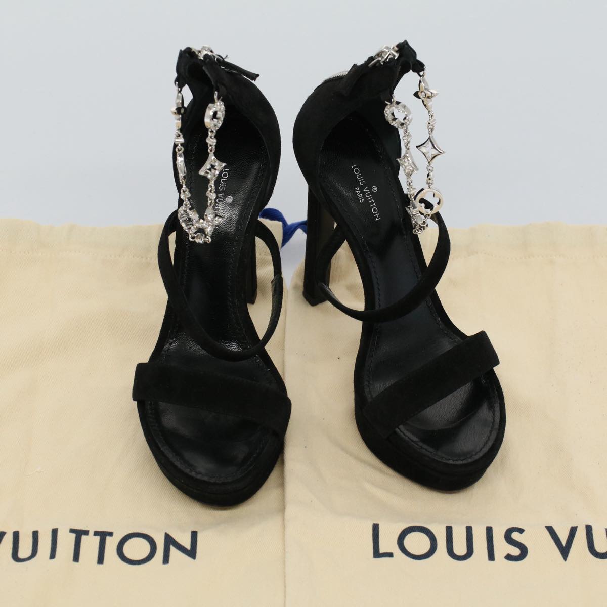 LOUIS VUITTON High Heels Suede 35 Black NL0198 LV bs8517