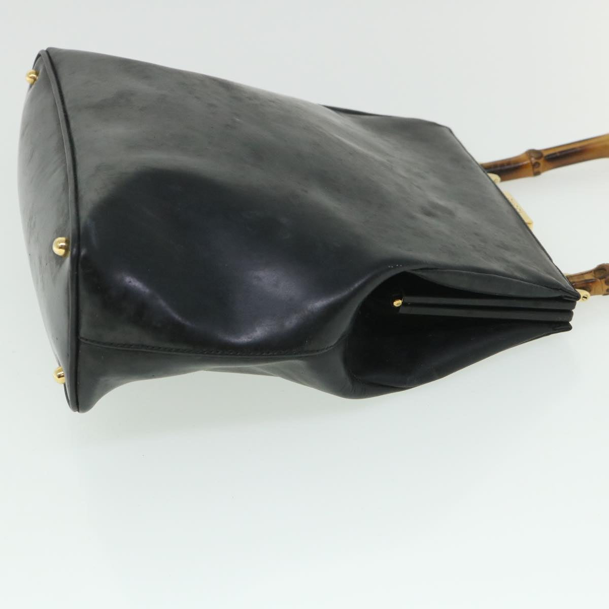 Luxury Gucci Bamboo Hand Bag Leather Black 000 781 0295 bs8627