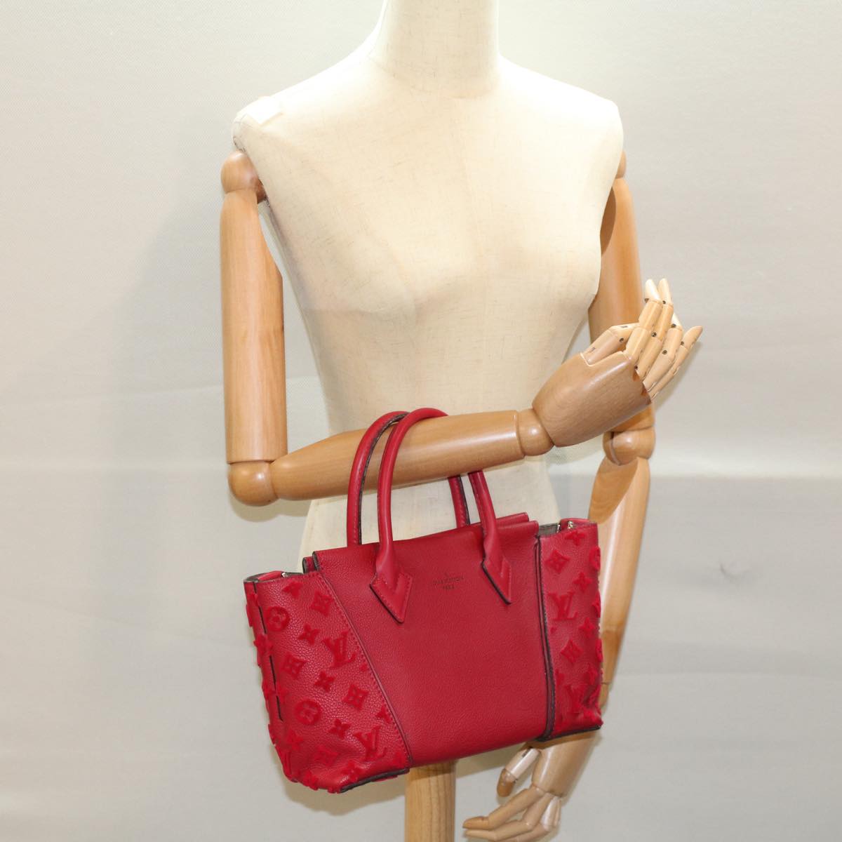 LOUIS VUITTON Monogram Velours Tote W PM Tote Bag Red M94637 LV bs8832