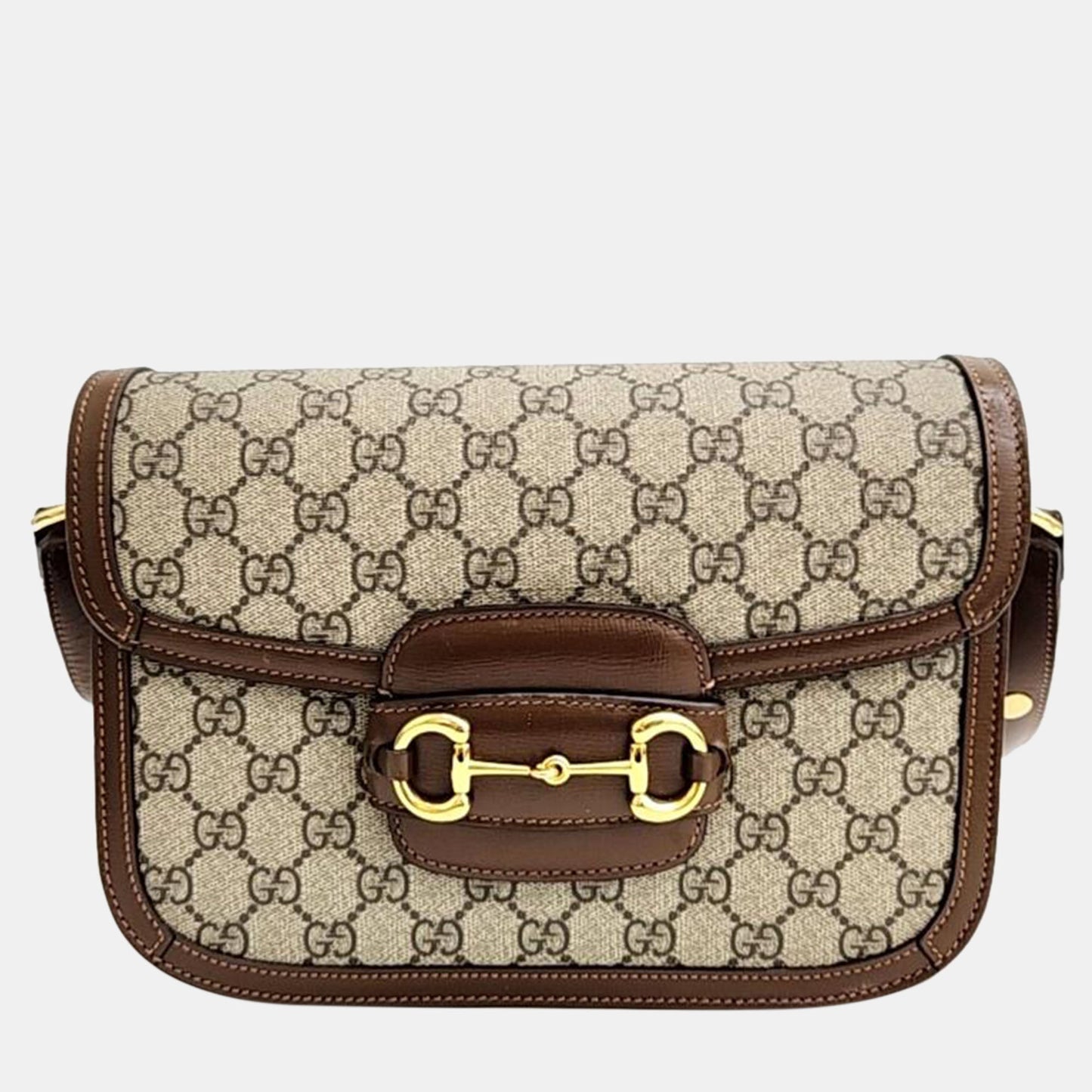 Luxury Gucci Trending 2025 Beige Canvas and Leather New Horsebit 1955 Shoulder Bag