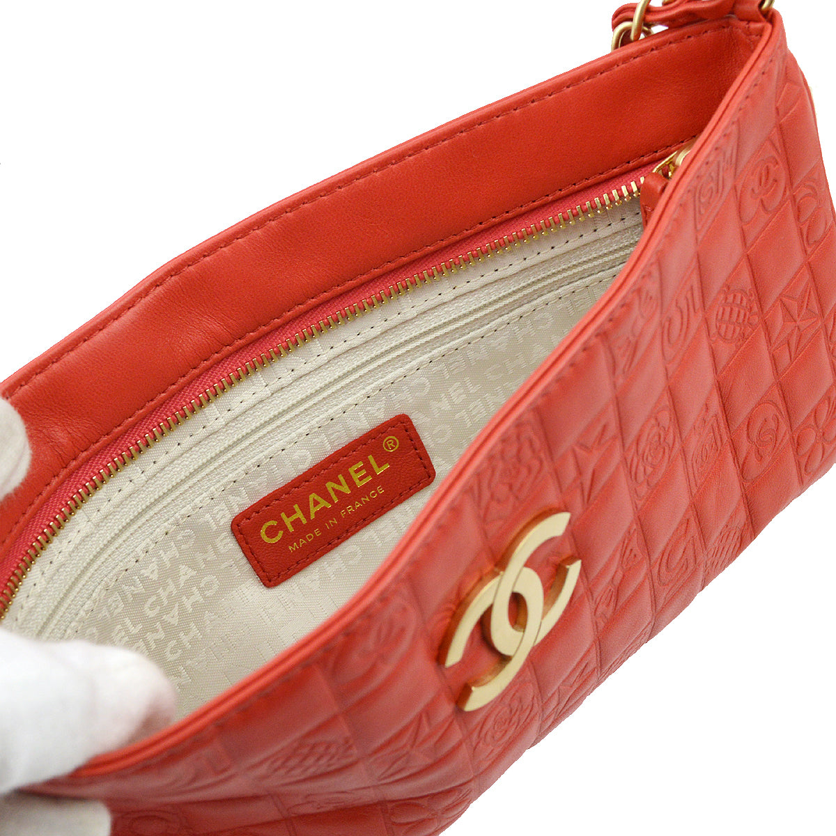 Chanel Red Lambskin Icon Chain Handbag