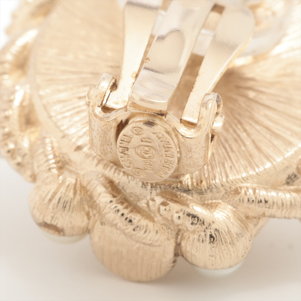 Chanel Coco B13C Earring GP Line Stone × Pearl Champagne G