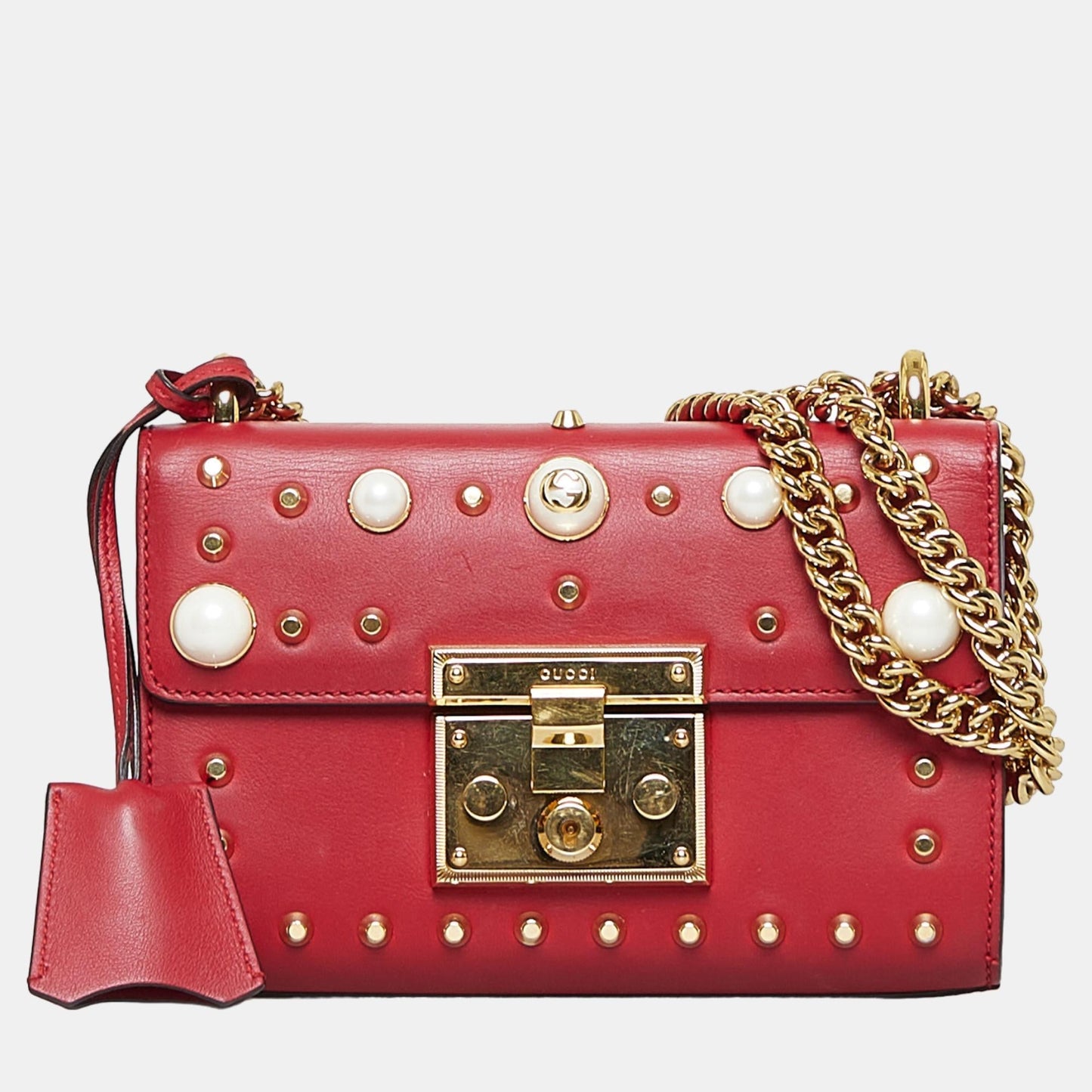 Luxury Gucci Trending 2025 Red Pearl Studded Padlock