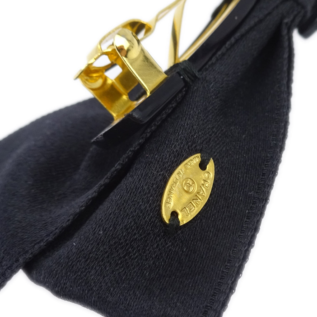 Luxury Chanel Turnlock Bow Satin Hair Barrette Black