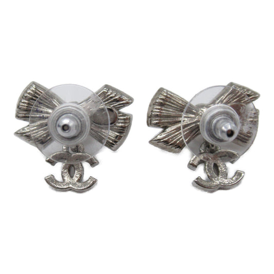 Chanel Ribbon Earrings Jewelry Silver A22/P