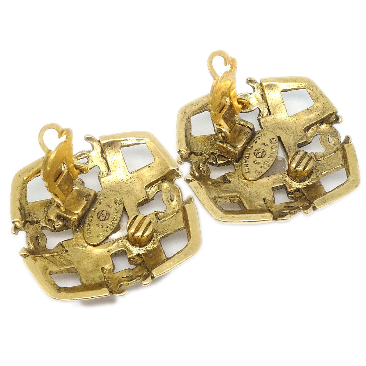 Luxury Chanel 1993 Diamond Faux Pearl Earrings Clip-On Gold 23