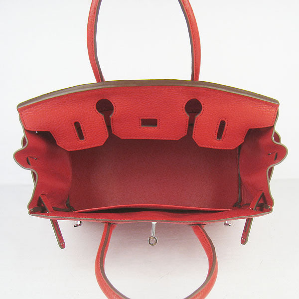 Luxury Hermes Birkin 30cm Togo Leather Handbags Red Silver