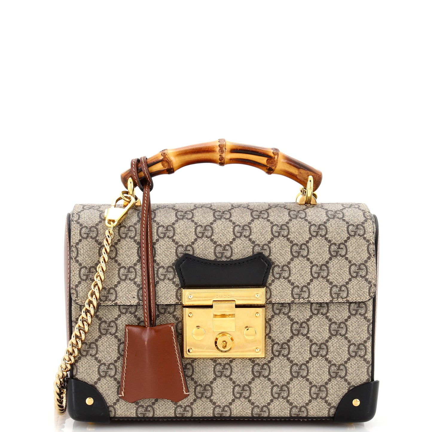 Luxury Gucci Trending 2025 Padlock Bamboo Shoulder Bag GG Coated Canvas Small