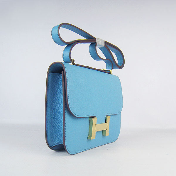 Luxury Hermes Constance Cowskin Leather Bag H017 light blue golden