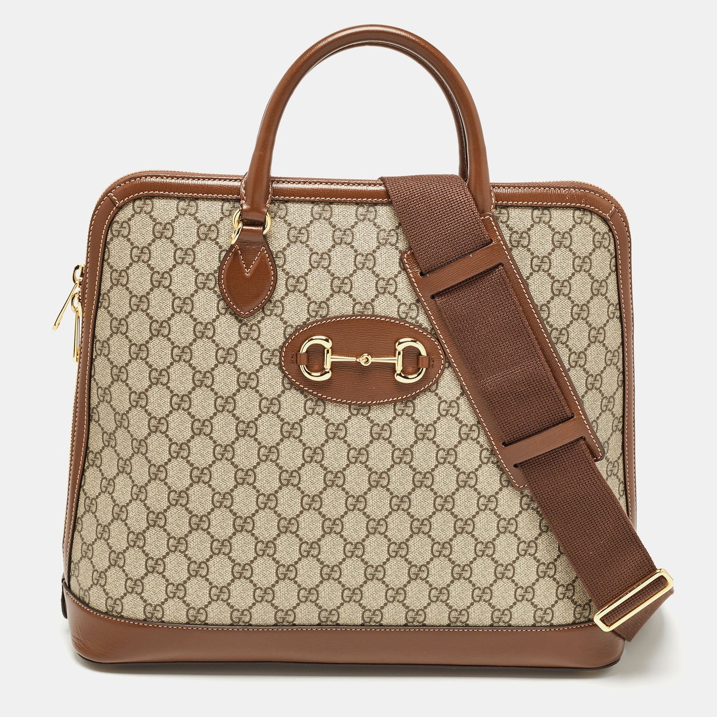 Luxury Gucci Trending 2025 Brown/Beige GG Supreme Canvas and Leather Horsebit 1955 Duffel Bag