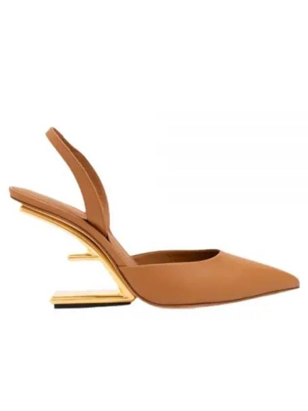 Luxury Fendi Women's First F Shape Metal Slingback Heels Brown