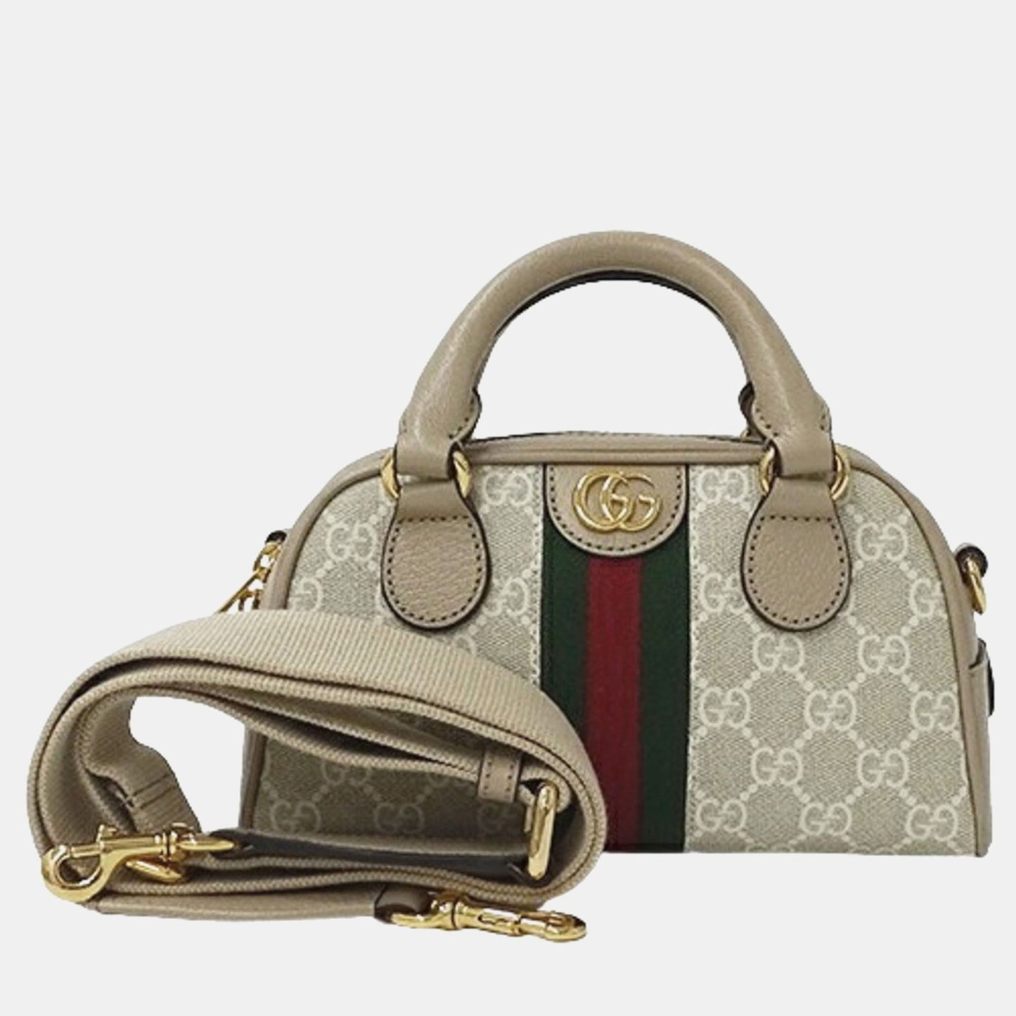 Luxury Gucci Trending 2025 Beige GG Canvas and Leather Mini Ophidia Top Handle Bag