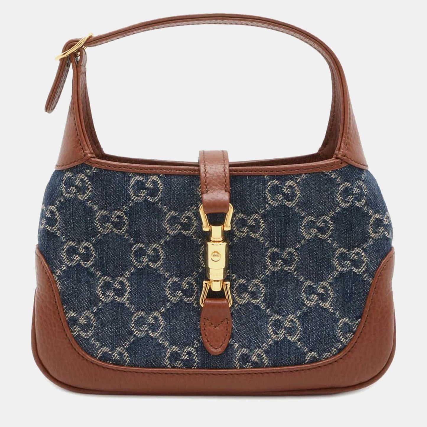 Luxury Gucci Trending 2025 Blue/Brown Denim Leather GG Supreme Jackie1961 Shoulder Bag