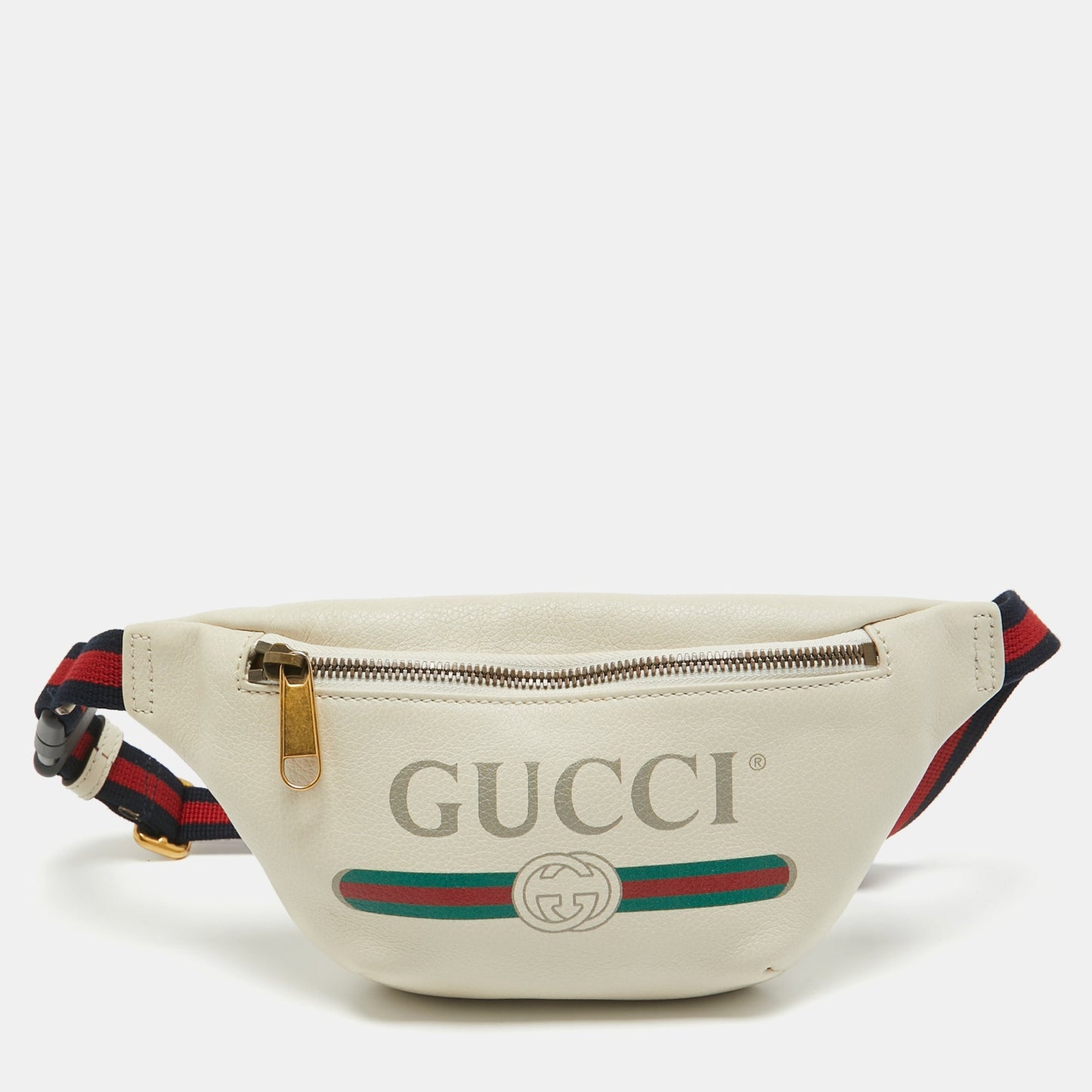 Luxury Gucci Trending 2025 Off White Leather Logo Web Belt Bag