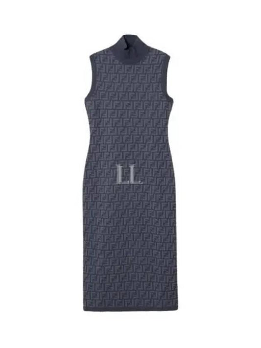 Luxury Fendi FF motif sleeveless midi dress blue