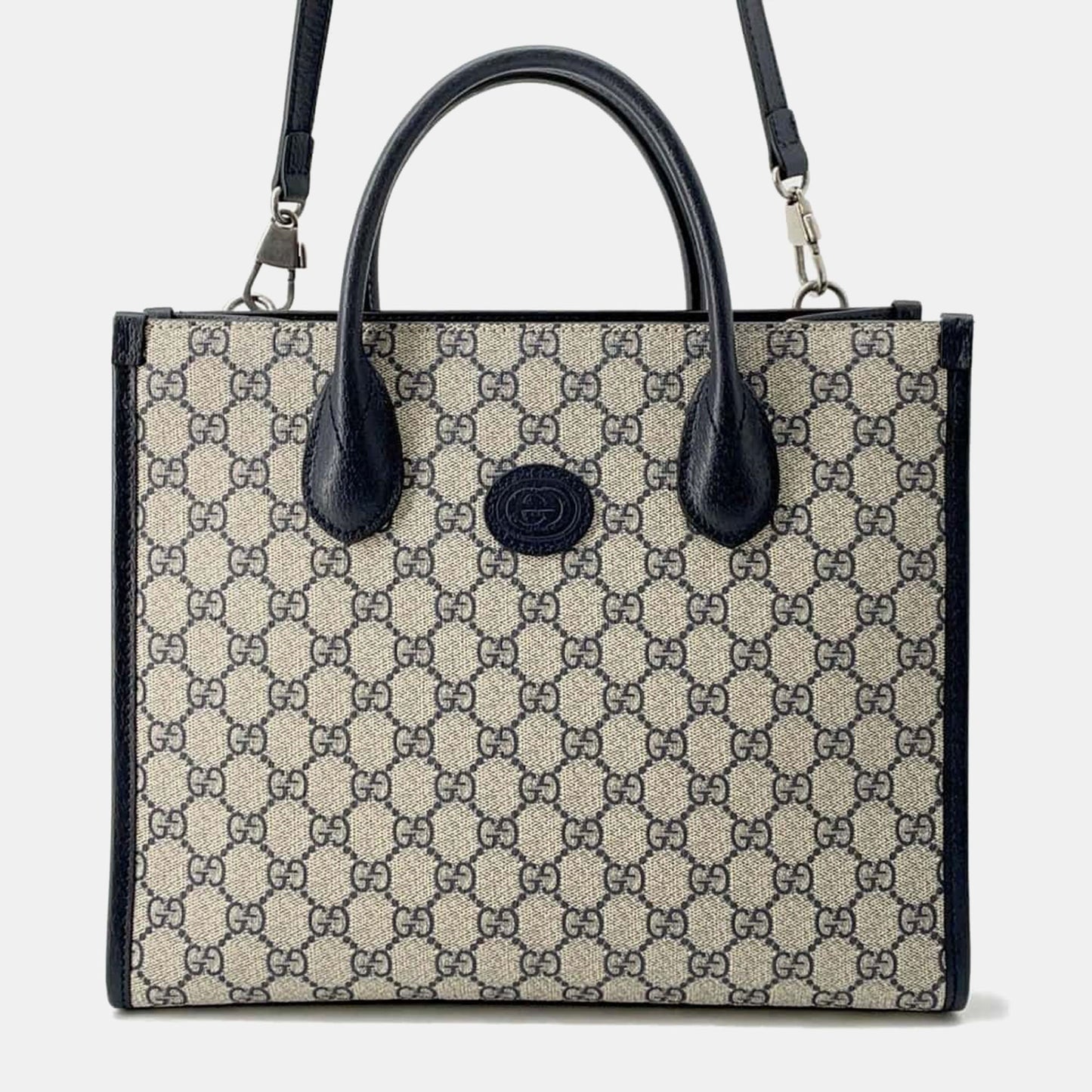 Luxury Gucci Trending 2025 Beige/Blue Supreme Canvas Interlocking GG Tote Bag Size Small