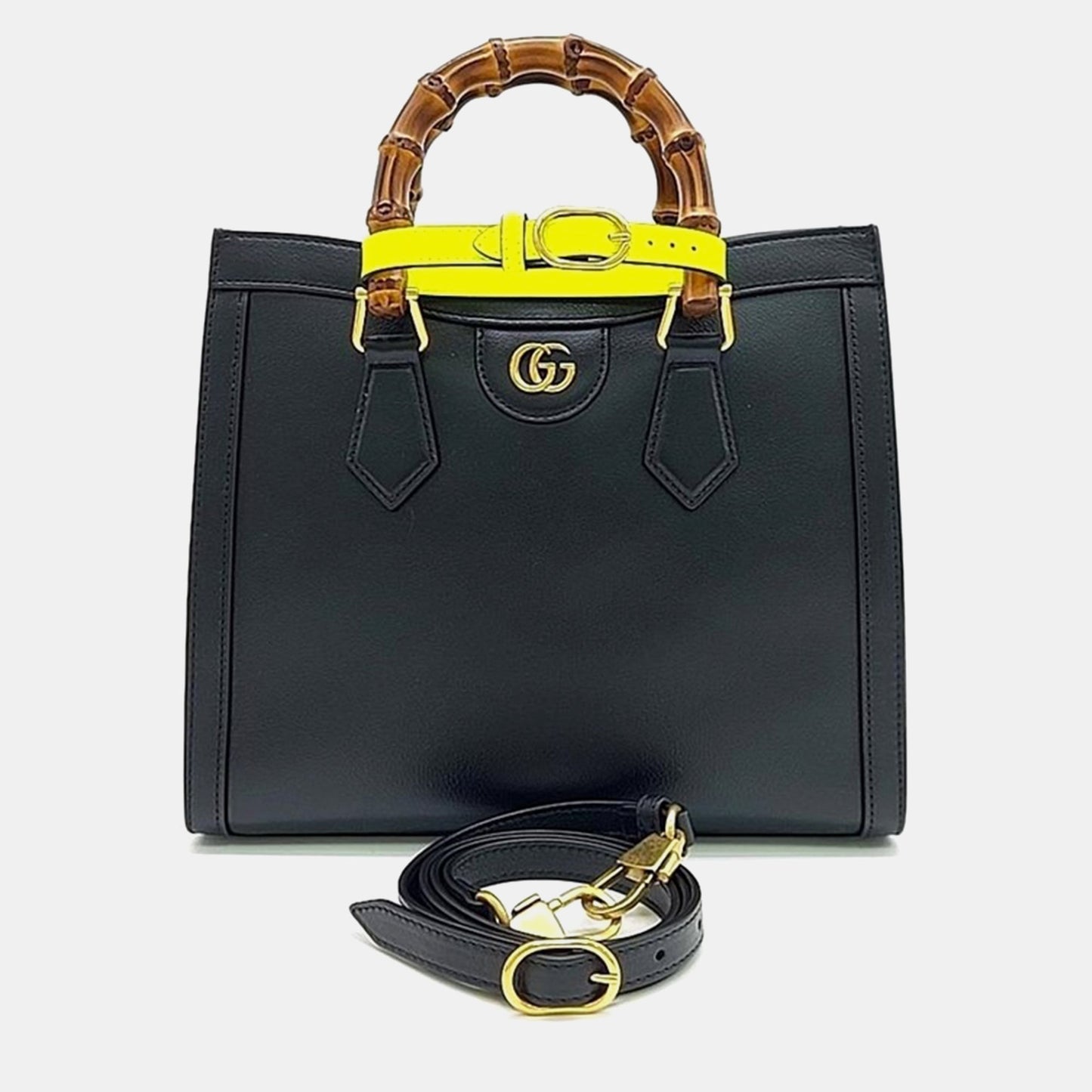 Luxury Gucci Trending 2025 Black Leather Diana Bamboo Small Tote Bag