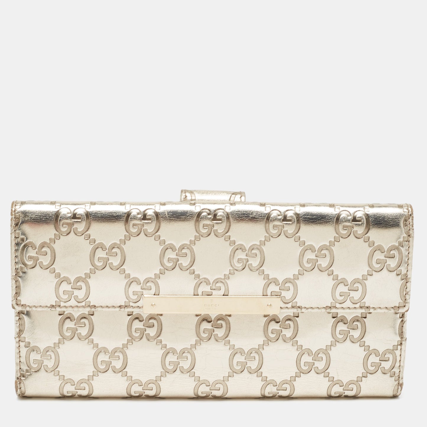 Luxury Gucci Trending 2025 Metallic Gold Luxury Gucci Trending 2025ssima Leather Flap Continental Wallet