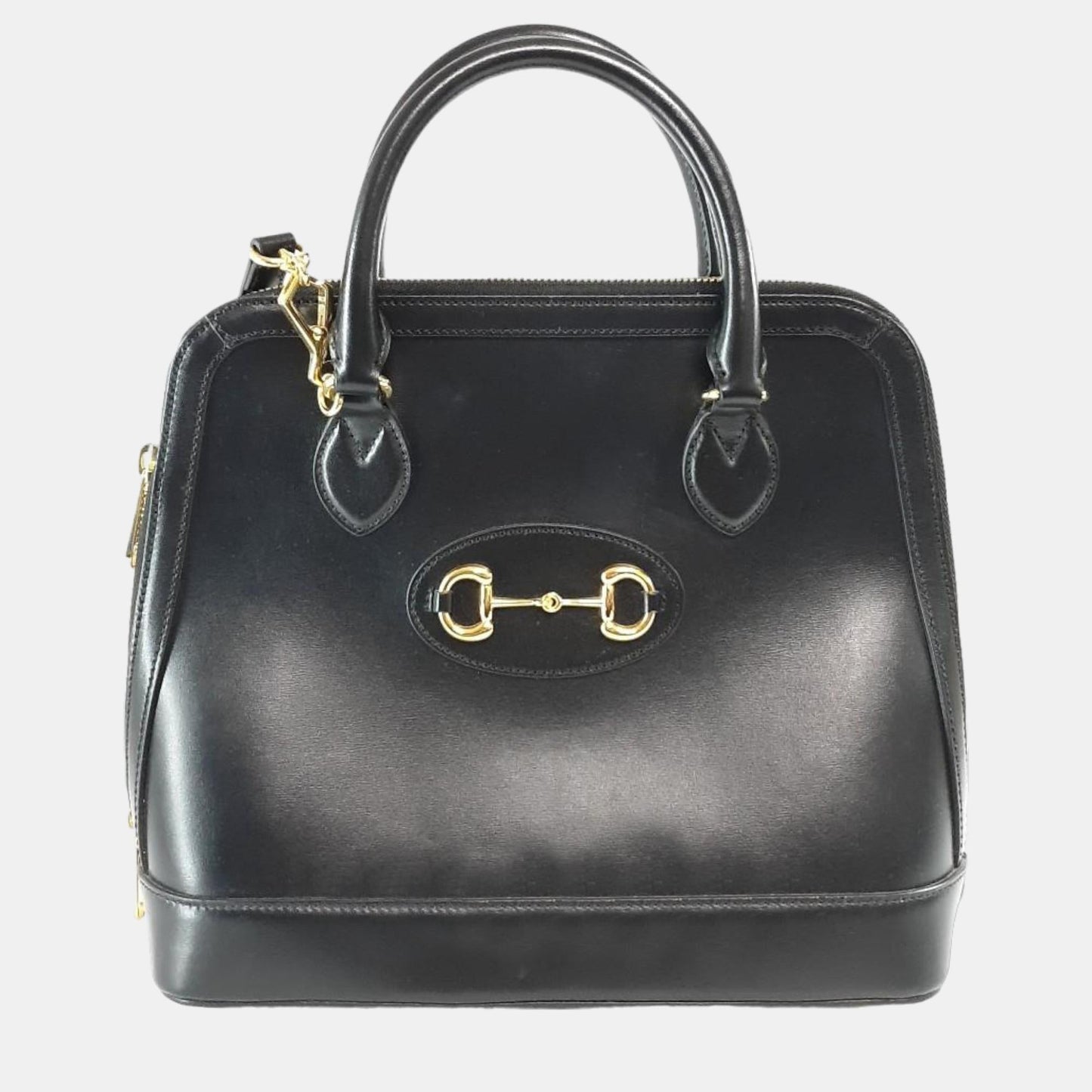 Luxury Gucci Trending 2025 Black Leather 1955 Horsebit Medium Top Handle Bag