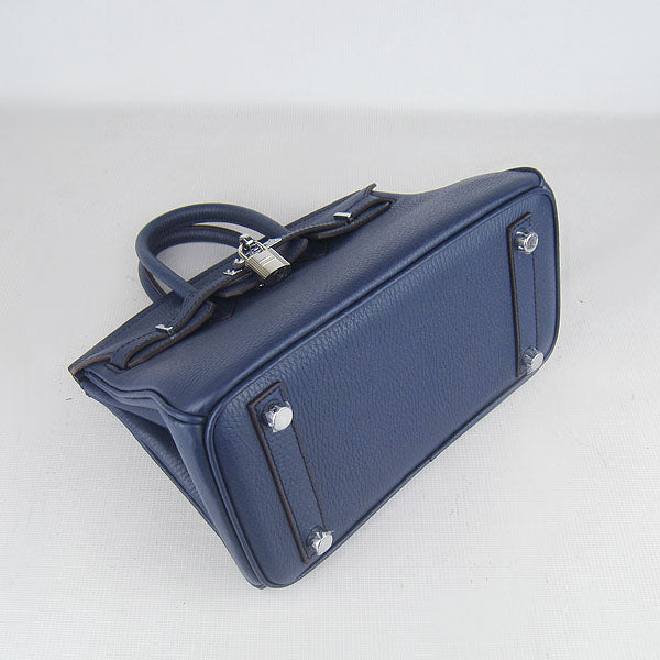 Luxury Hermes Birkin 25cm Handbag 6068 dark blue silver