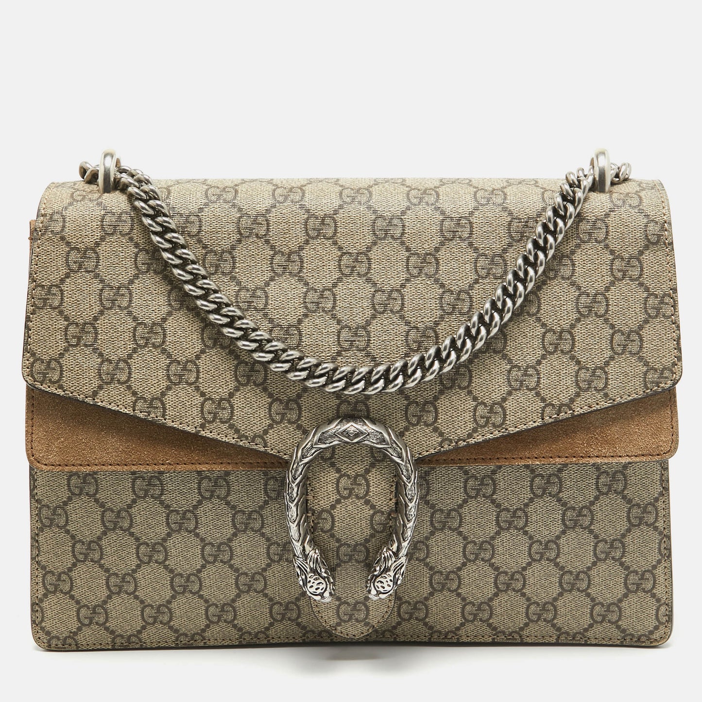 Luxury Gucci Trending 2025 Beige GG Supreme Canvas and Suede Medium Dionysus Shoulder Bag