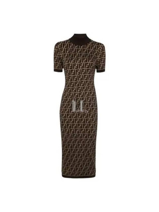 Luxury Fendi FF Cotton Midi Dress Brown