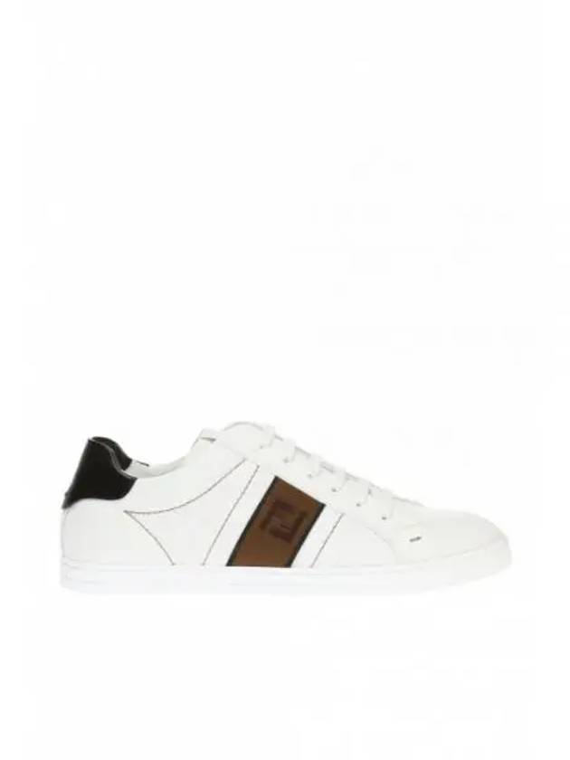 Luxury Fendi FF Logo Leather Low Top Sneakers White