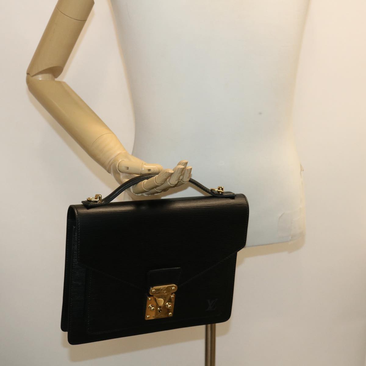 LOUIS VUITTON Epi Monceau Hand Bag 2way Black M52122 LV ch025A
