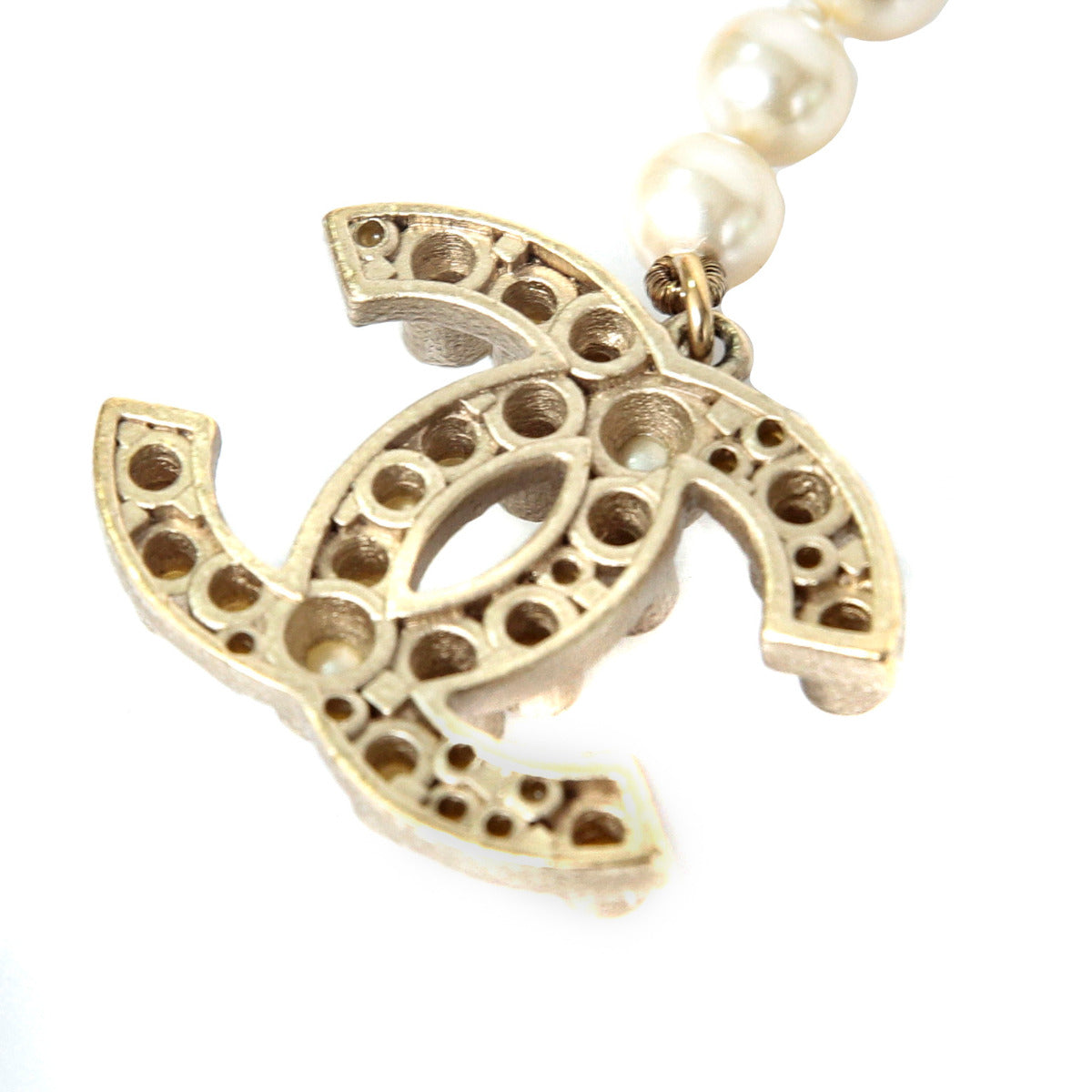 Chanel Light Gold CC Long Pearls Necklace