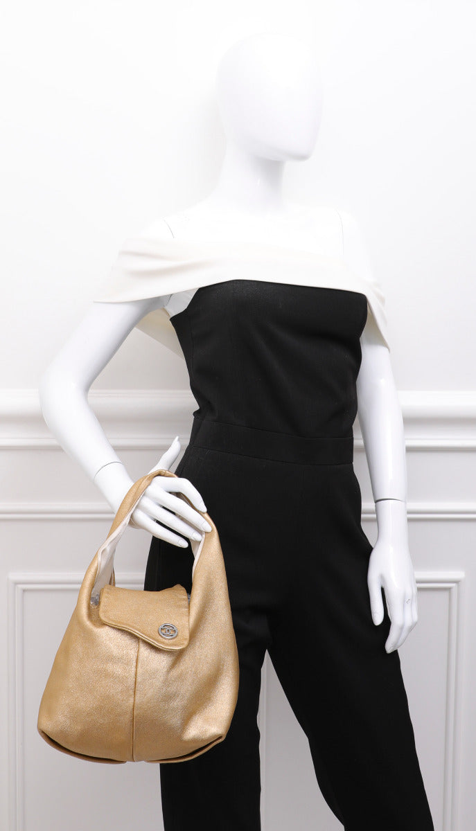 Chanel Metallic Gold CC Hobo Bag