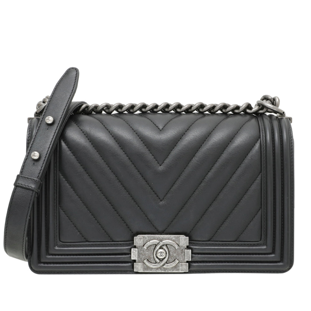 Chanel Black Chevron Boy Medium Bag
