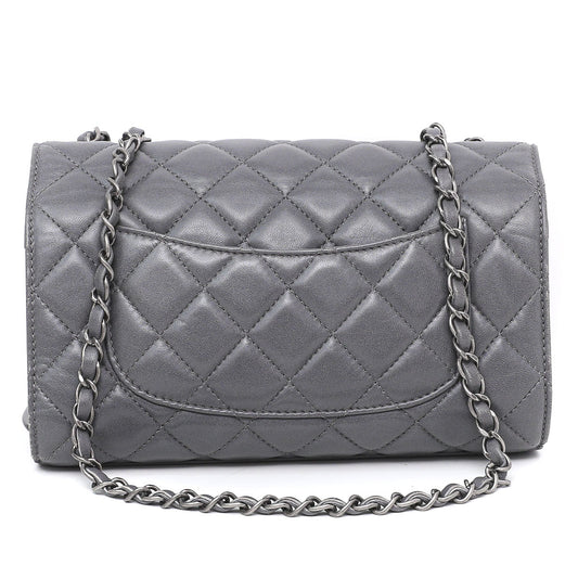 Chanel Gray Drawstring Shopping Flap Bag