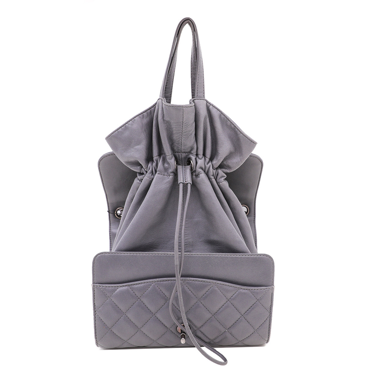 Chanel Gray Drawstring Shopping Flap Bag
