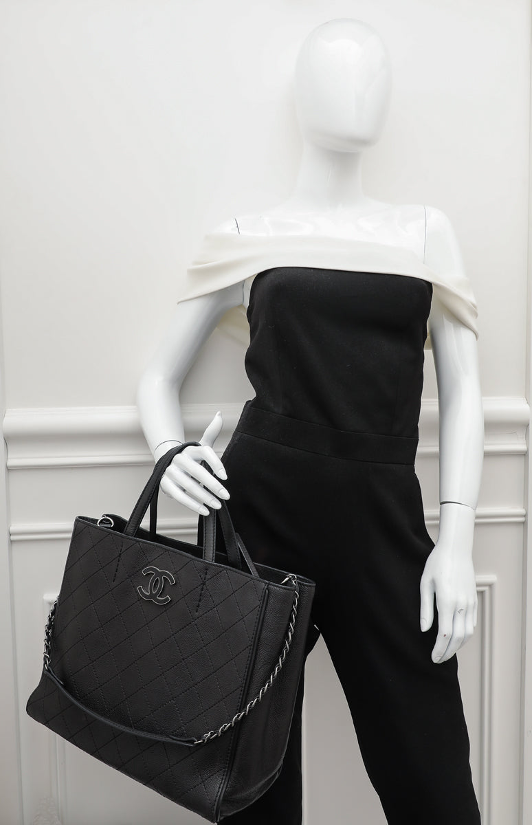 Chanel Black Hampton Convertible Tote Bag