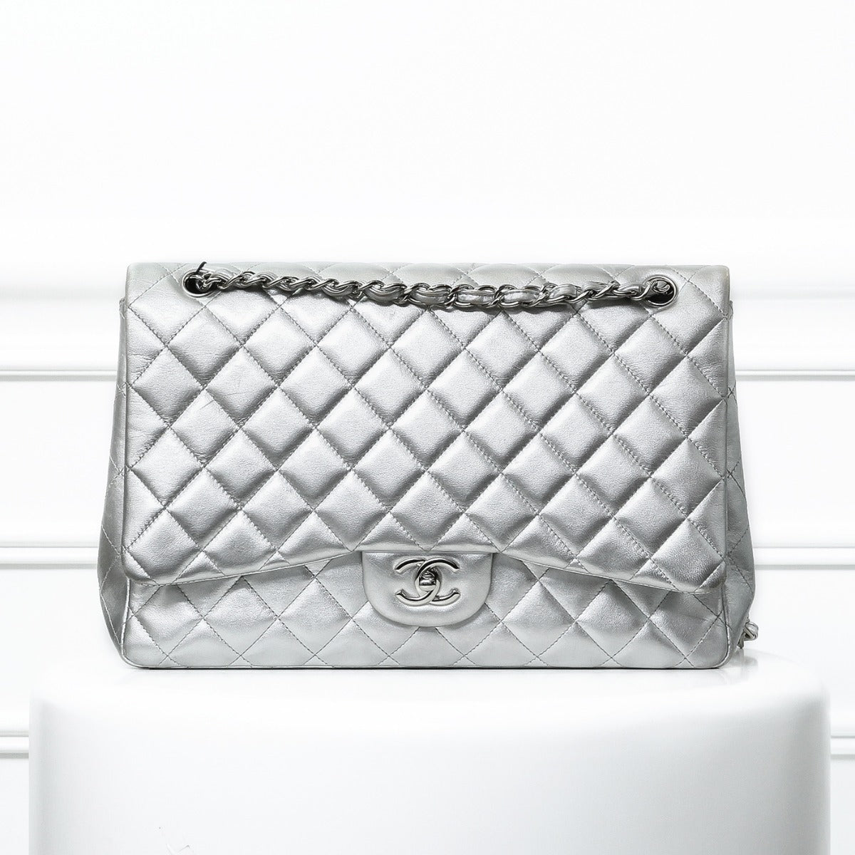 Chanel Silver Maxi Single Flap