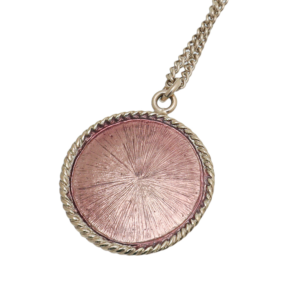Chanel Pink Round CC Pearl Enamel Pendant Necklace
