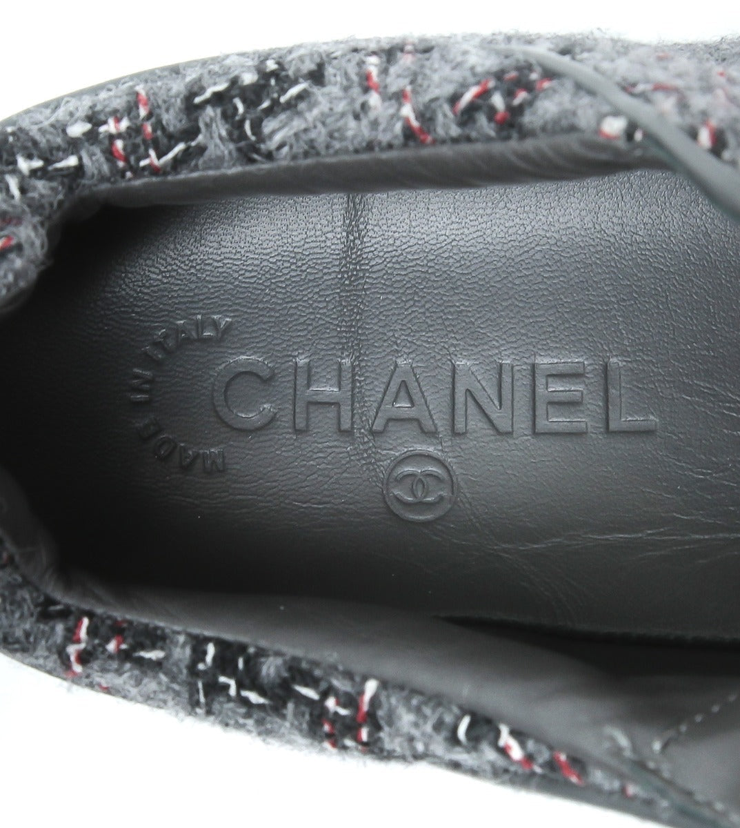 Chanel Grey -Red Tweed Sneakers 39