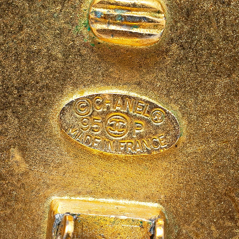 Chanel Vintage Coco Mark Button Motif Earrings Black Gold