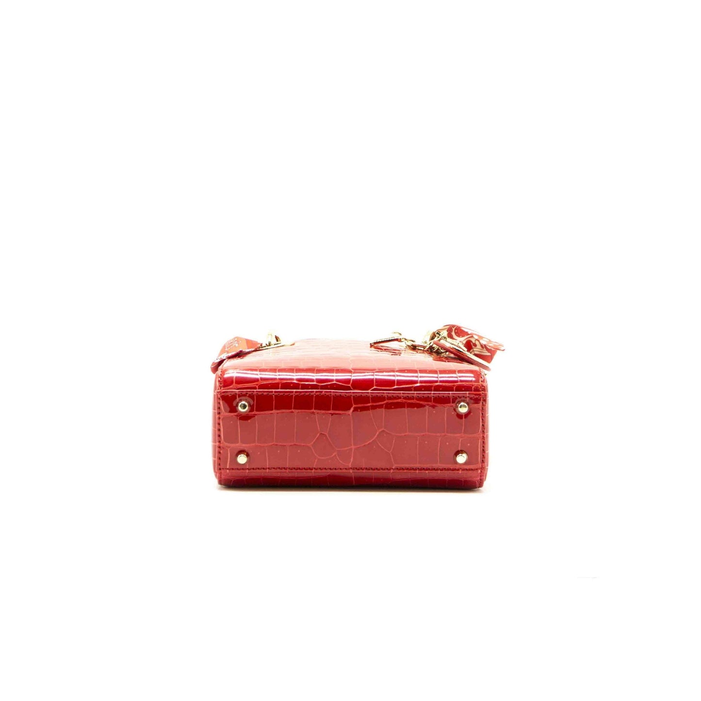 Luxury Dior Red Crocodile Mini Crystal Studded Lady Luxury Dior Tote With Silk Scarf