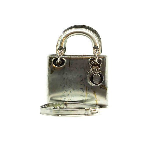 Luxury Dior Silver Flora Print Leather Mini Lady Luxury Dior Tote