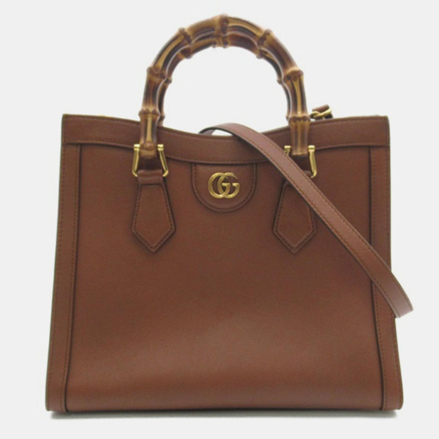 Luxury Gucci Trending 2025 Brown Leather Bamboo Diana Tote Bag