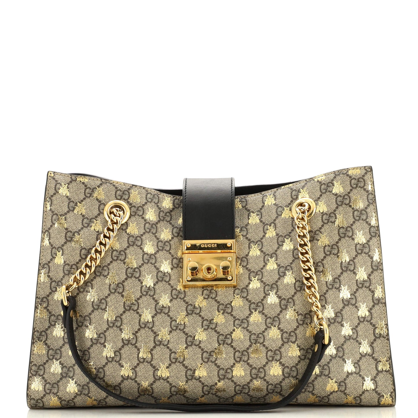 Luxury Gucci Trending 2025 Padlock Chain Tote Printed GG Coated Canvas Medium
