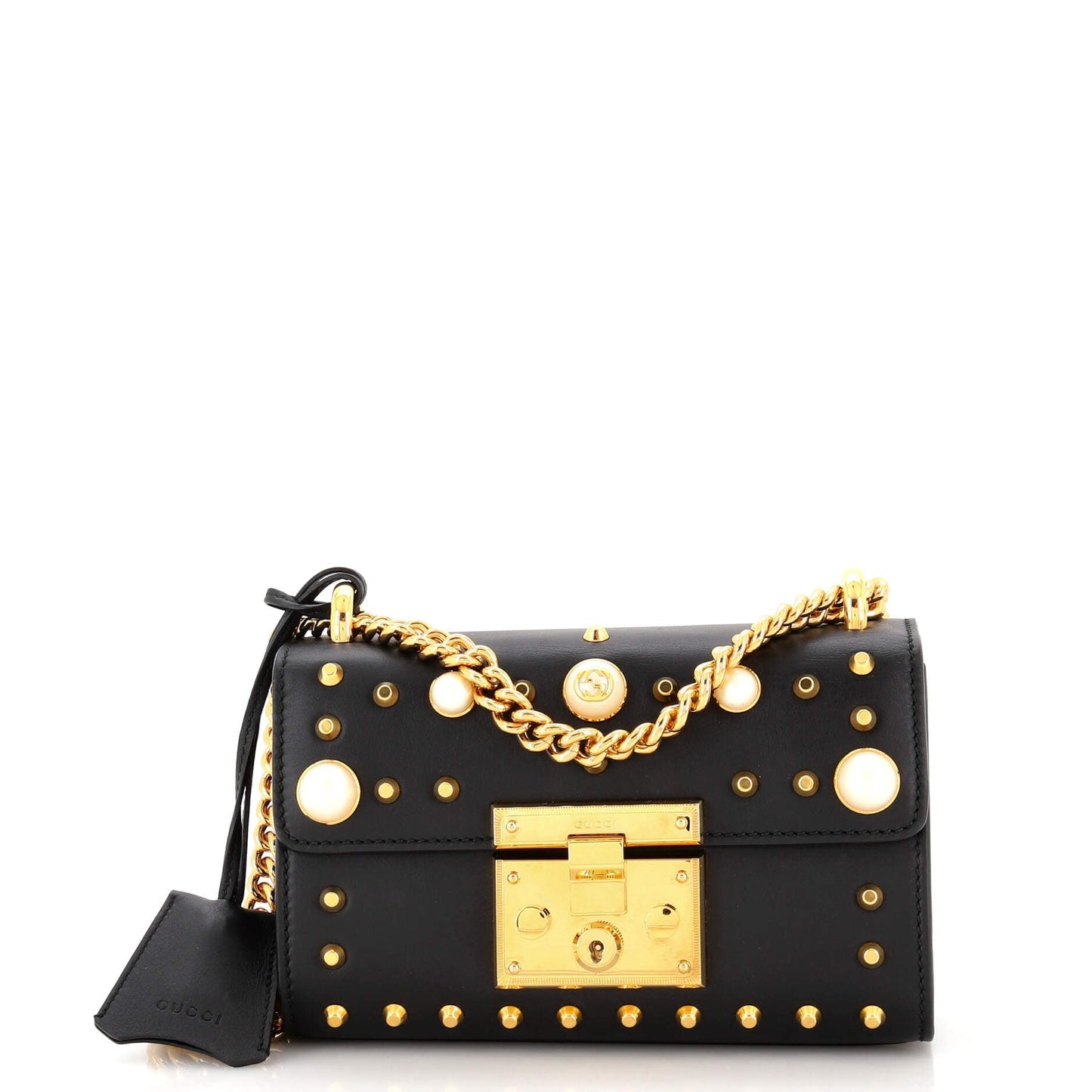 Luxury Gucci Trending 2025 Pearly Padlock Shoulder Bag Studded Leather Small