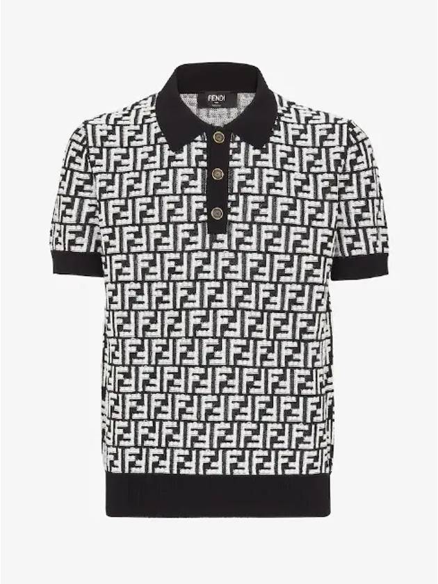 Luxury Fendi FF Motif Wool Polo Shirt Black