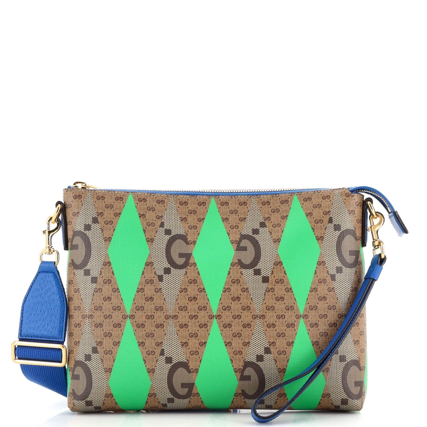 Luxury Gucci Trending 2025 Wristlet Pouch Rhombus GG Coated Canvas with Leather Medium