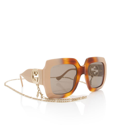 Luxury Gucci Trending 2025 Interlocking G Chain Square Sunglasses